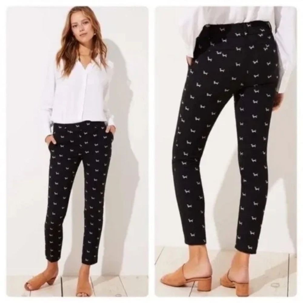 LOFT Marisa Slacks Trousers Dachshund Dog Print Pants Size 8